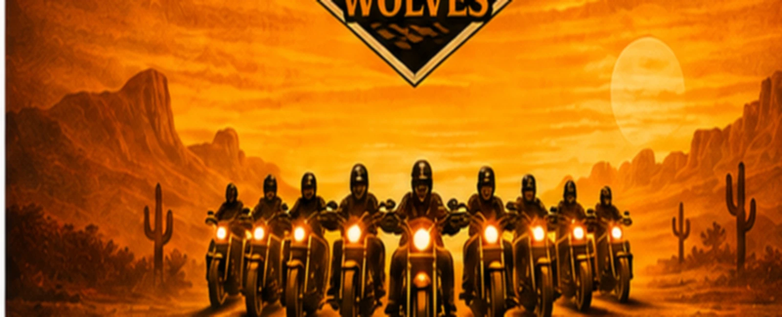 Les motards au coucher de soleil, extrait du visuel Guardian Wolves